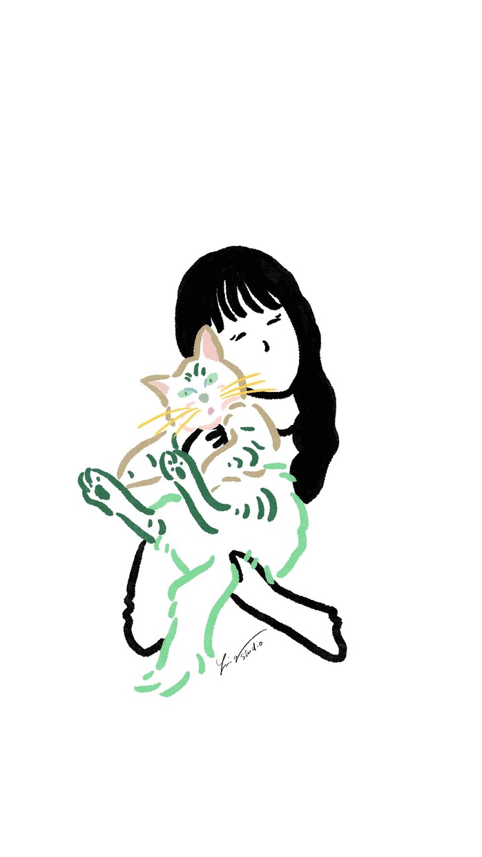 ペットと2ショットイラスト描いてます シンプルだけど温かみのあるイラストです イメージ1
