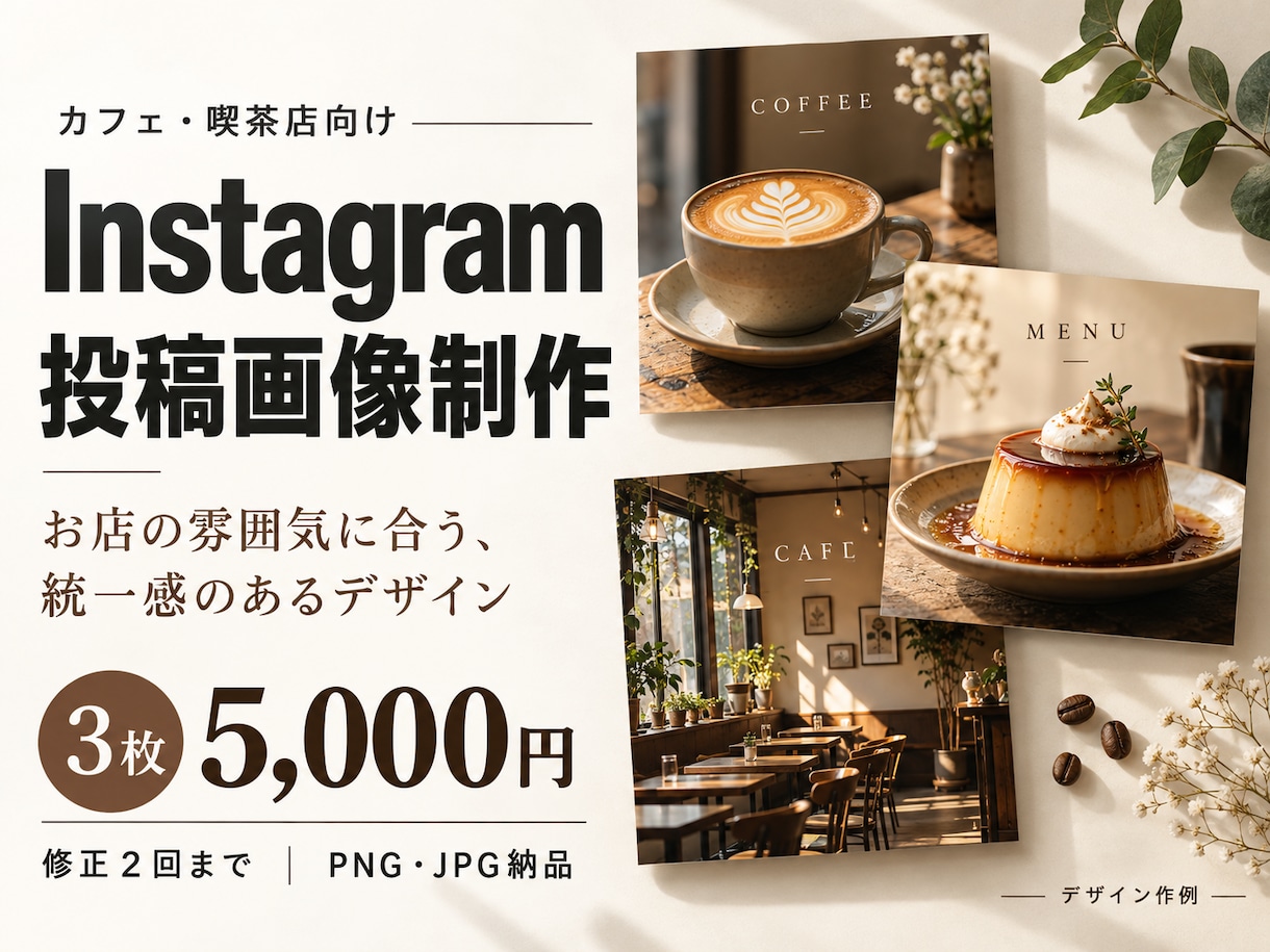 カフェのインスタ投稿画像を３枚制作します お店の雰囲気に合わせた、統一感のある投稿デザイン イメージ1