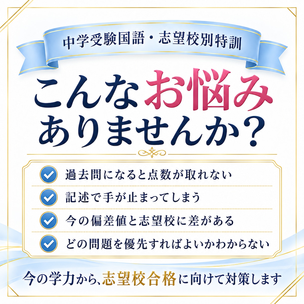 志望校別に中学受験国語の過去問を対策します 偏差値20〜40台から第一志望合格を目指します イメージ2