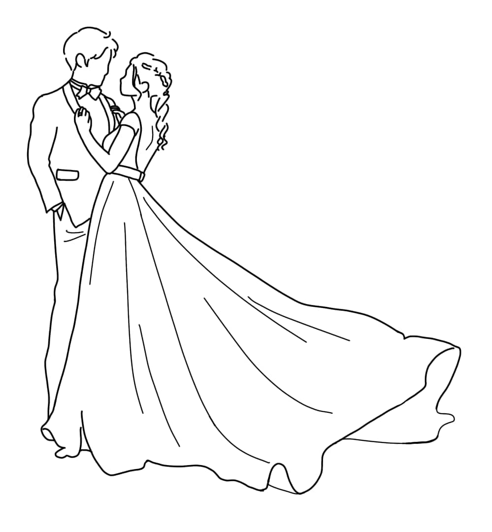 写真をもとに描く ブライダル線画イラスト作製します 結婚式や記念日に。大切な時を繊細で上品な線で美しく残します。 イメージ3