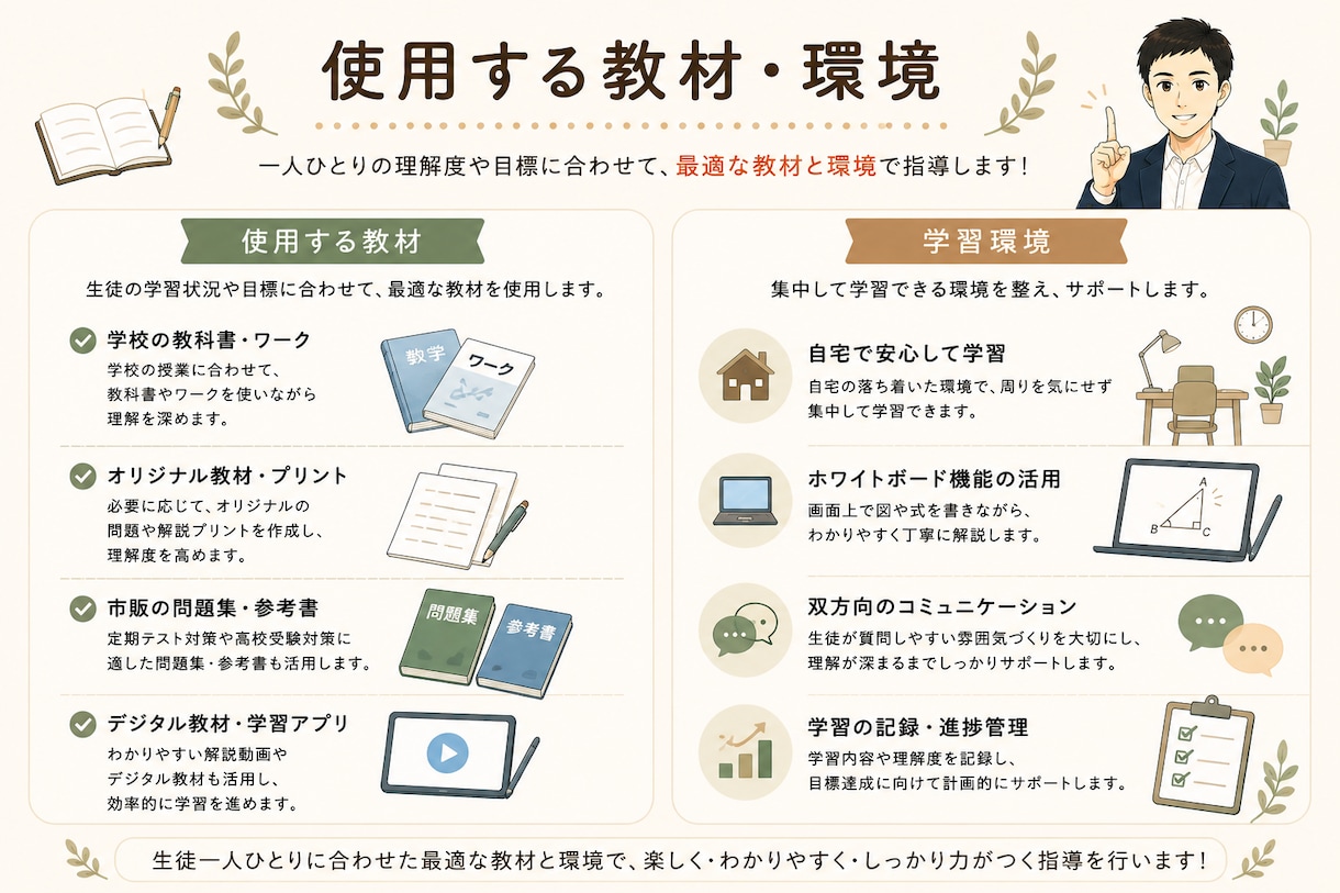 元中学数学教師のオンライン家庭教師でサポートします 教員歴13年｜数学嫌いな中学生も歓迎｜初回50分1,500円 イメージ7