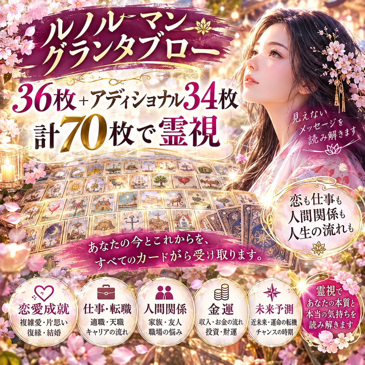 鑑定歴10年♡36枚グランタブローで深く霊視します 大人女性♡本音解放占い 恋愛・仕事・人生。あなたの心の奥解放 イメージ1