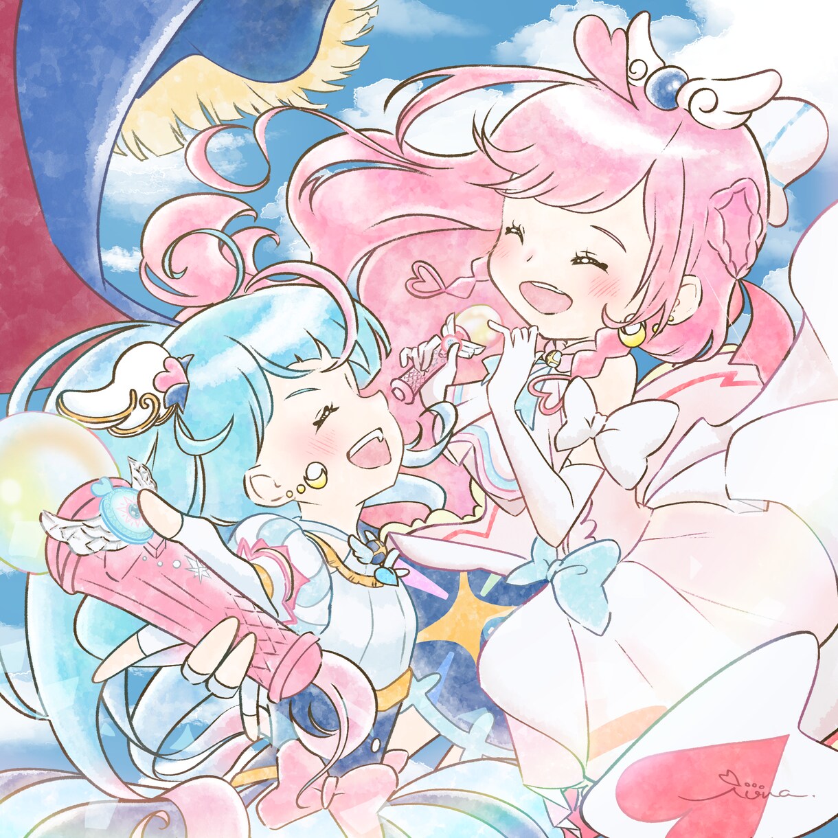 可愛くておしゃれな水彩タッチのイラスト描きます 似顔絵からオリジナルキャラクター、擬人化もOK♡ イメージ6
