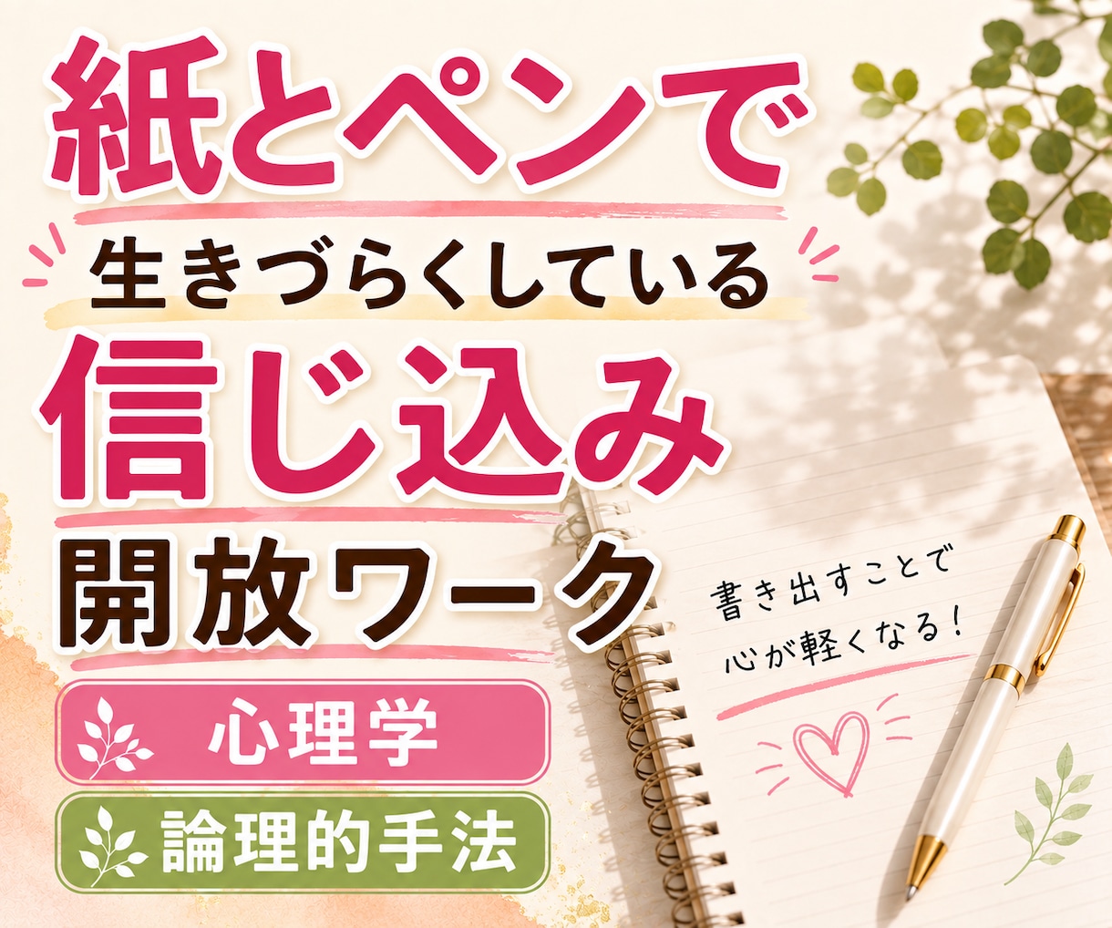 紙とペンで生きづらくしている信念を開放します 思い込み解放｜思考整理 ｜認知の歪み｜自己否定｜心理学 イメージ1