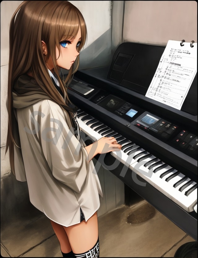 表示イラストの販売します 、電子ピアノを弾く女性、ラフな格好 イメージ1