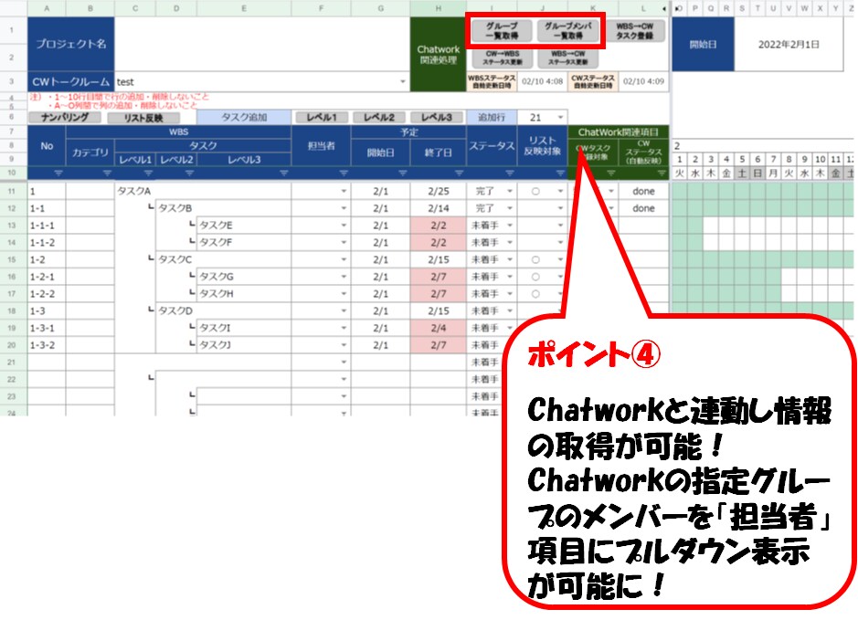 Chatwork連動など便利機能付WBS提供します スプレッドシートタスク管理！最短即日利用可！カスタマイズ可！ イメージ5