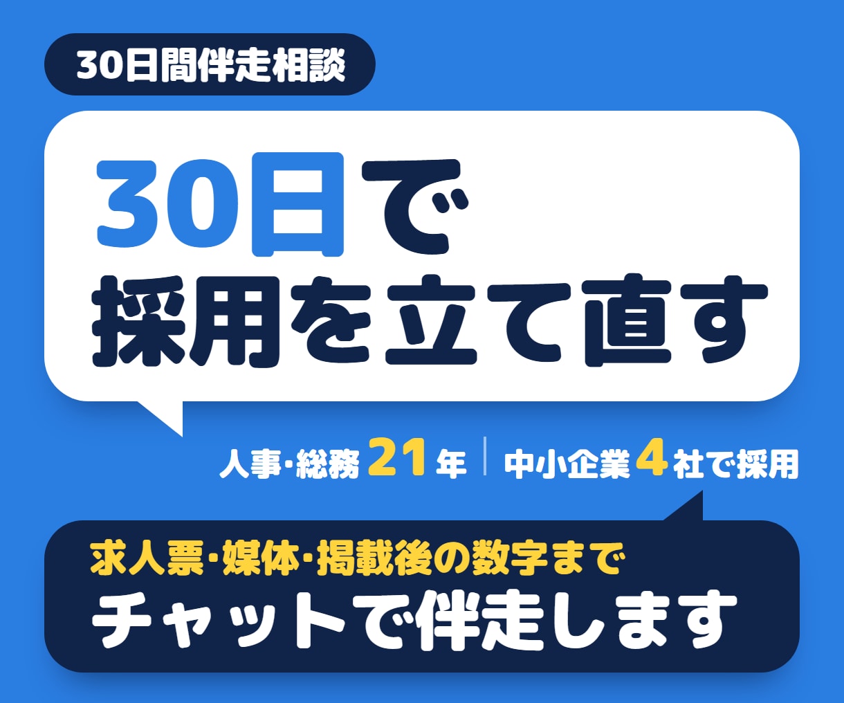 採用代行｜30日間伴走相談で応募の悩みを解消します 選考する側にいた21年｜求人票から媒体運用まで30日伴走 イメージ1