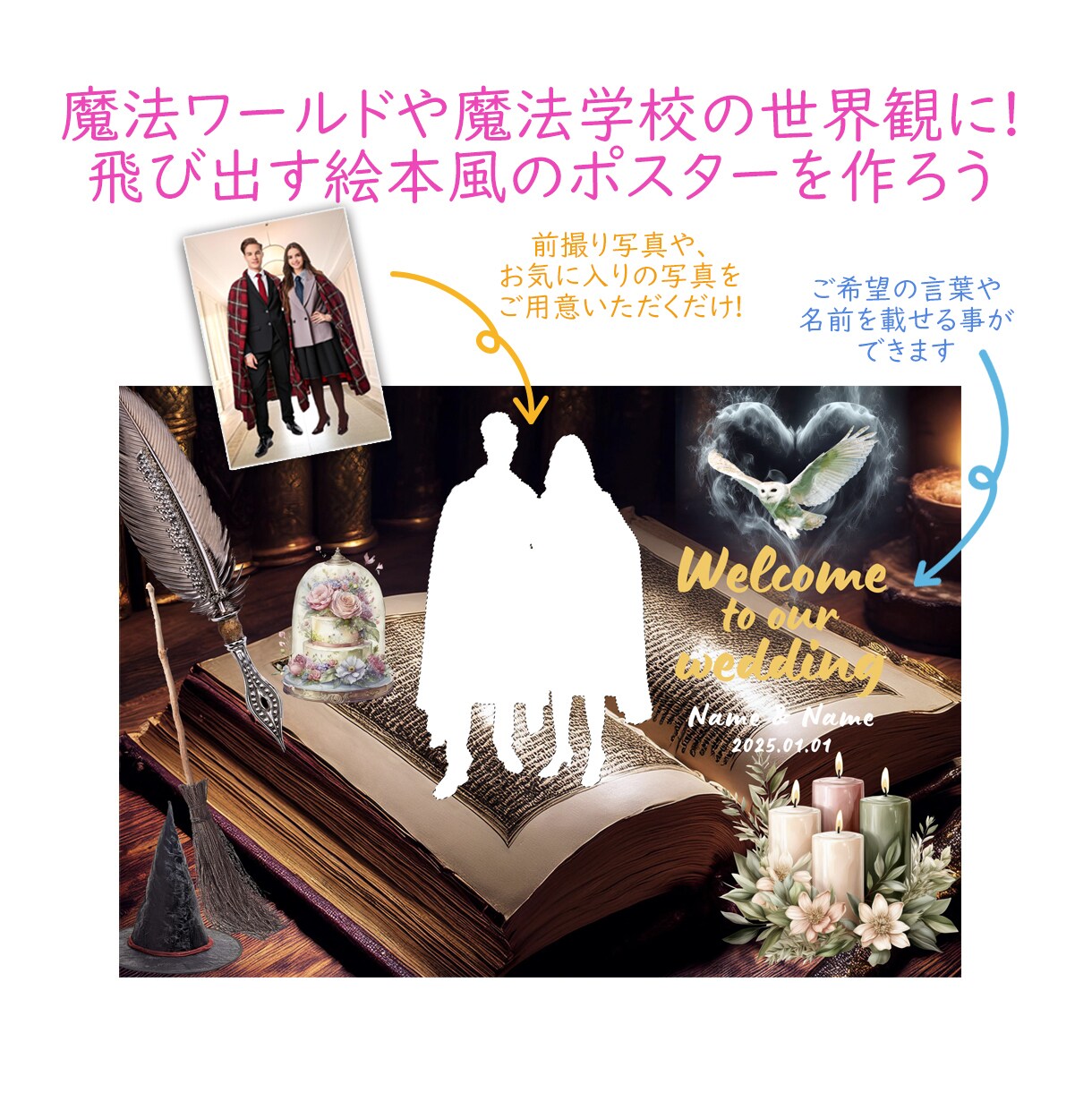 魔法使い・魔法学校風 ウエルカムボード制作致します “ファンタジーでドラマチック“な飛び出す絵本風のポスター制作 イメージ10