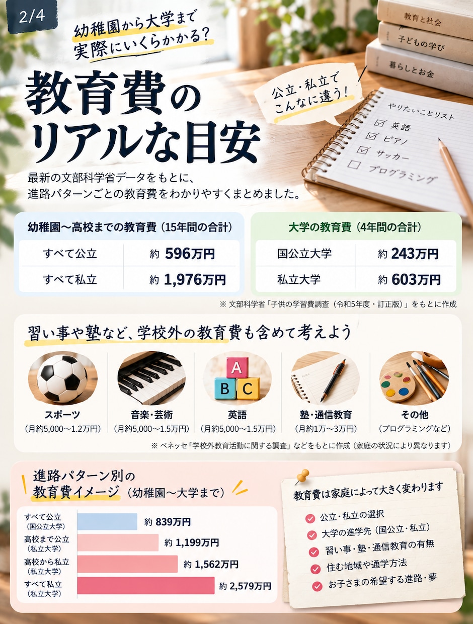 子どもの教育費を逆算して見える化します 習い事・大学費用・2027年NISAまでまとめて試算できます イメージ2