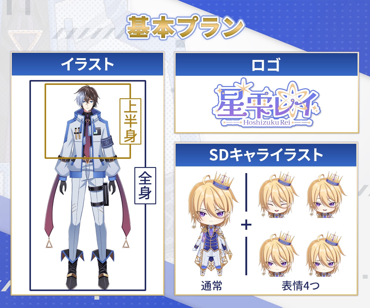 イケメンな男性Vtuberデビューセット制作します かっこいい/かわいいキャラでロゴ・SDキャラ込みの一括制作！ イメージ3
