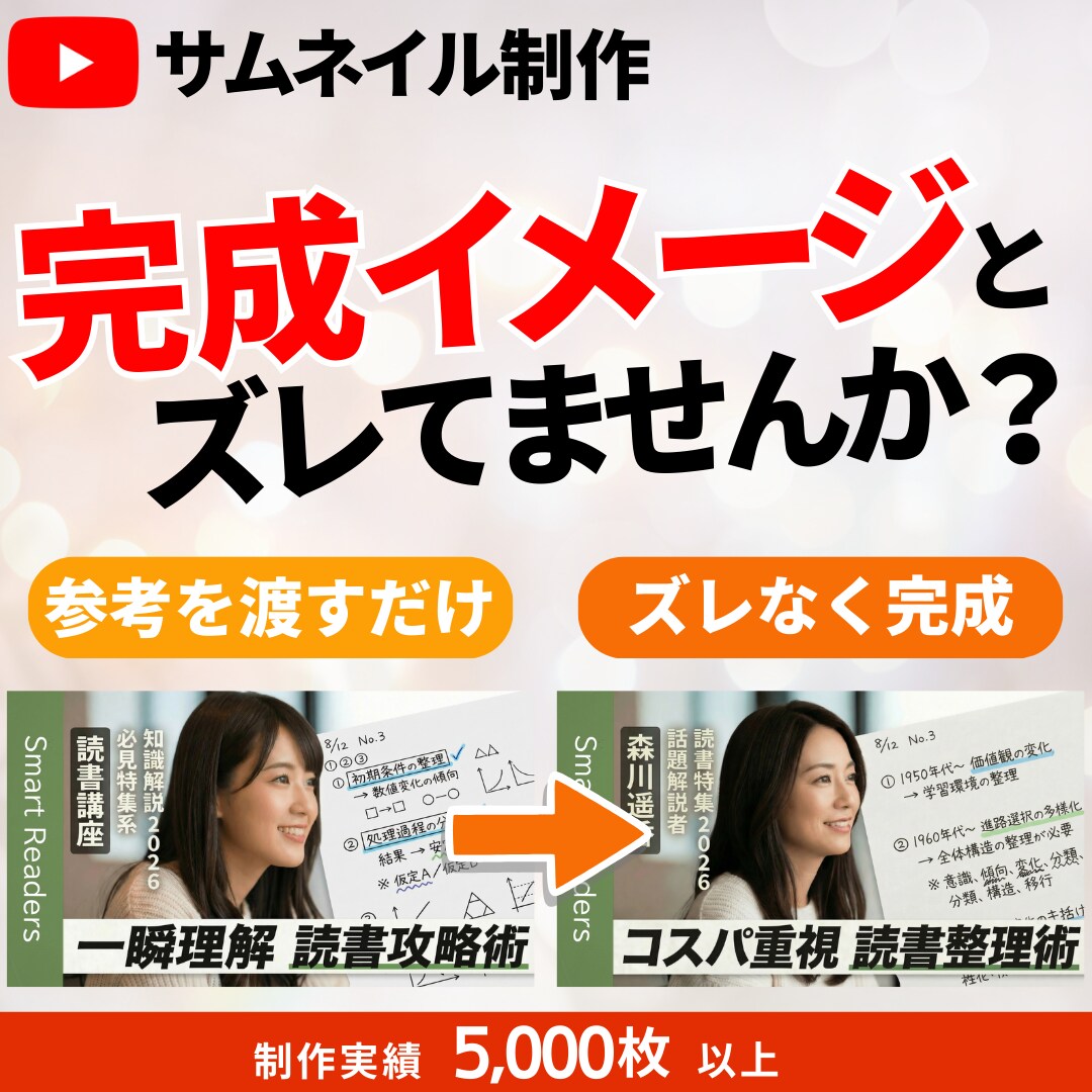 イメージ通りのYouTubeサムネイル作ります 理想に近づけ期待ズレなし｜銀盾チーム実績5000枚Over イメージ1
