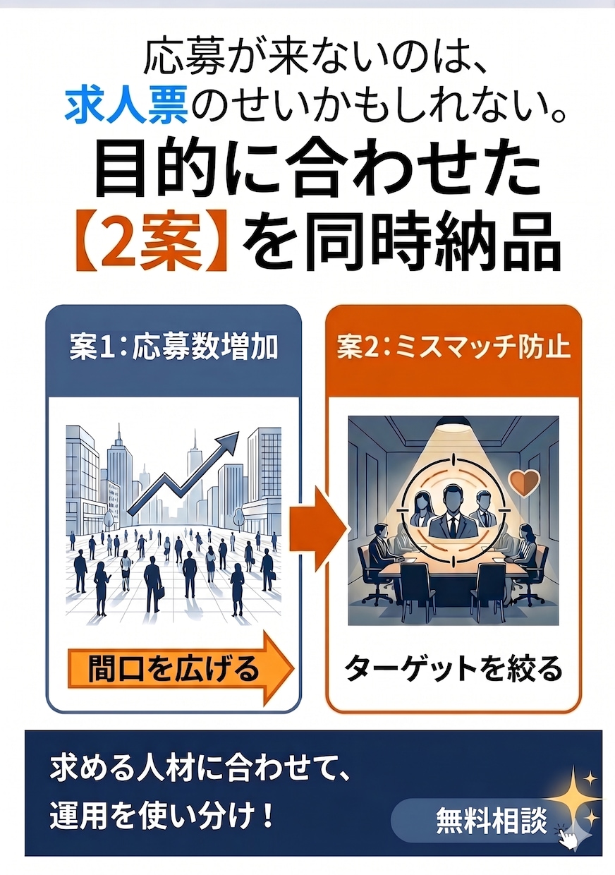 人事21年実務者が求人票を2案同時に作り直します 母集団UPと定着重視、用途別2パターン納品｜法令チェック込み イメージ1