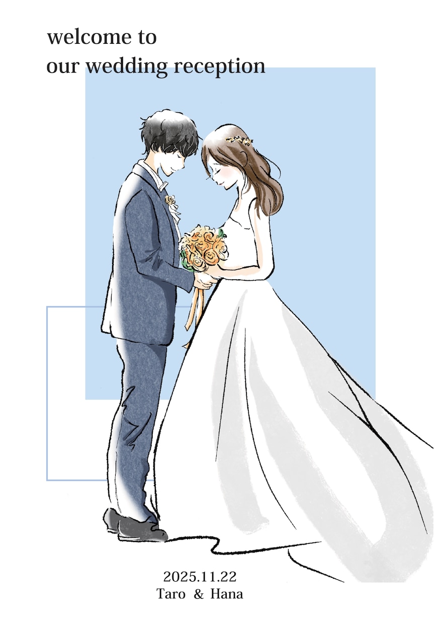 ウェルカムボードのイラスト作成＋デザインをします 新郎新婦のイラストを作成してご希望にあったデザインをします＊ イメージ2