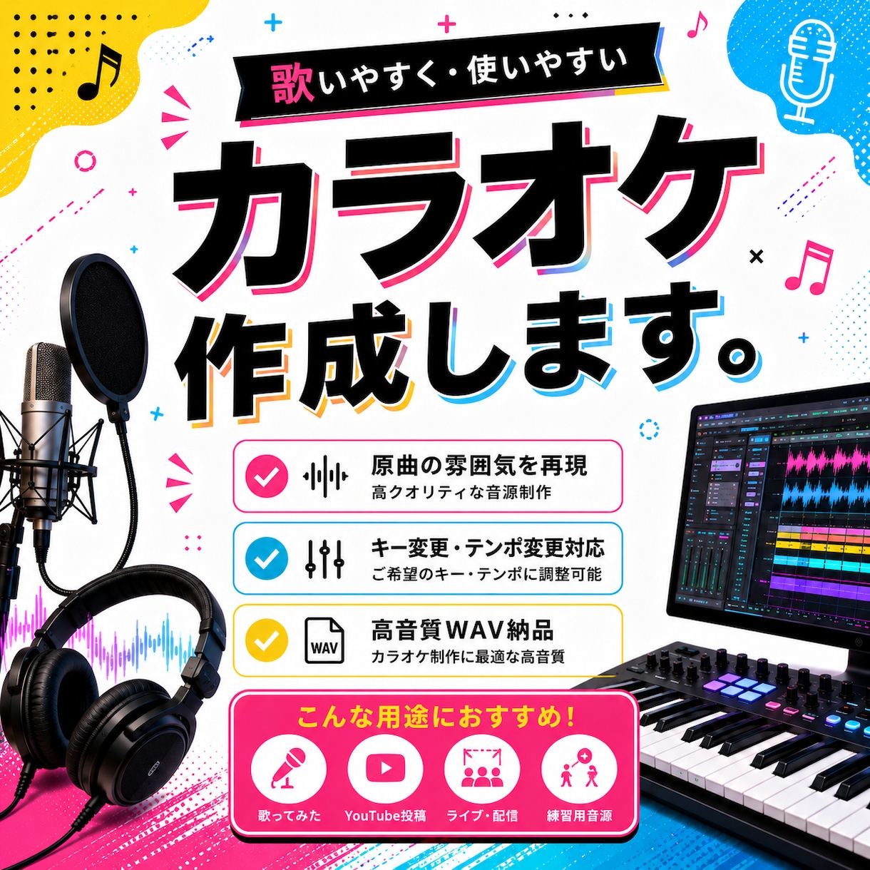歌って使える本格カラオケ音源を制作しますます 原曲の雰囲気を活かした高品質なカラオケ制作 イメージ1