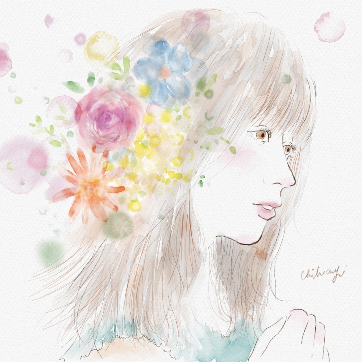 お写真から｜透明感のある水彩似顔絵を制作します にじむ色合いで、やさしく印象に残る一枚に仕上げます イメージ1