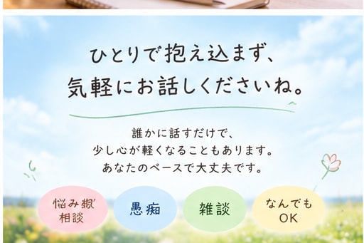誰かと話したい、寄り添ってお話お聞きします ちょっと誰かと話したい、そんなとき気軽にお話ししませんか？ イメージ7