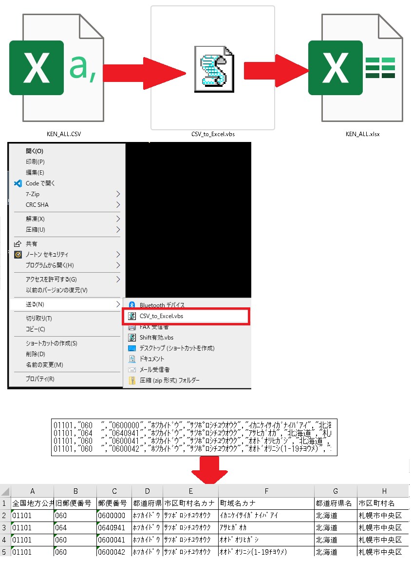 CSVをドラッグアンドドロップでエクセルにします CSVを簡単にエクセルに変換が可能です。 イメージ1