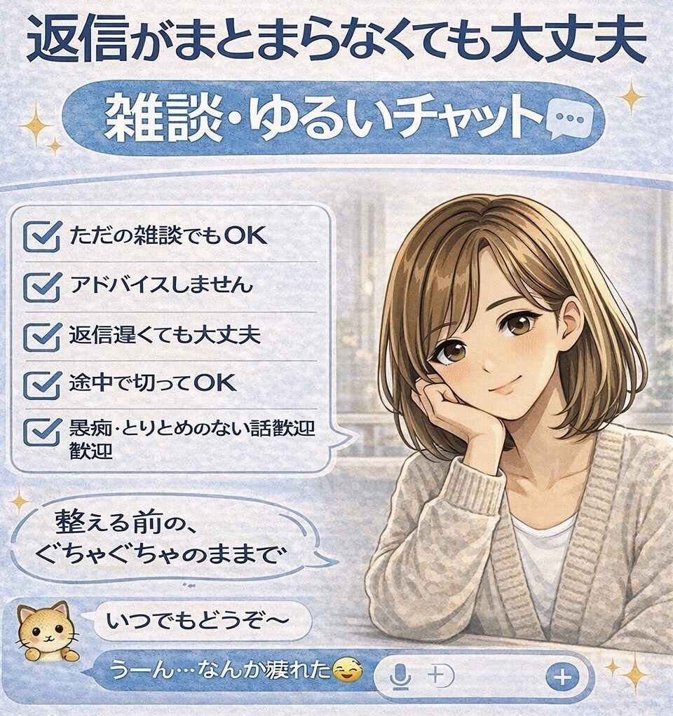 30分チャット！話したい、吐き出したいを聴きます 専門職としてではなく、個人として気軽なお話、雑談します♪ イメージ1
