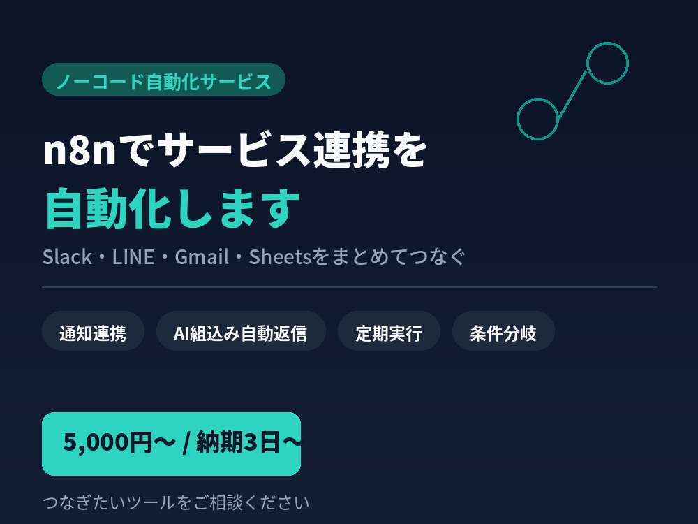 n8nでサービス連携を自動化します Slack・LINE・Sheets連携をお任せください イメージ1