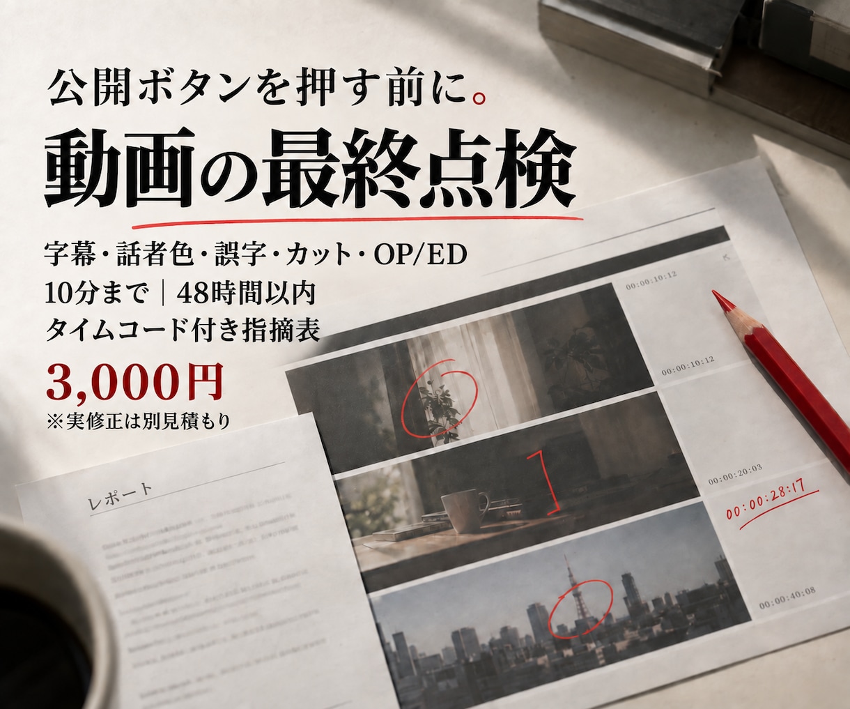 公開前の動画を全編チェックします 字幕・カットの見落としを公開前に確認します イメージ1