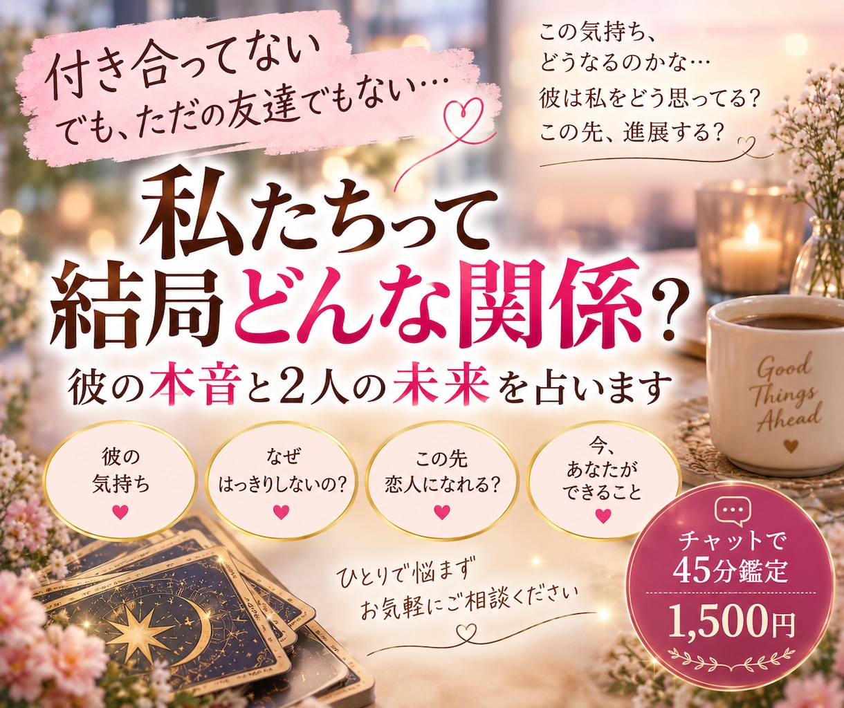 友達以上恋人未満の彼♡本音と2人の未来を占います 私たちって結局どんな関係？言葉にできない恋をチャットで鑑定！ イメージ1