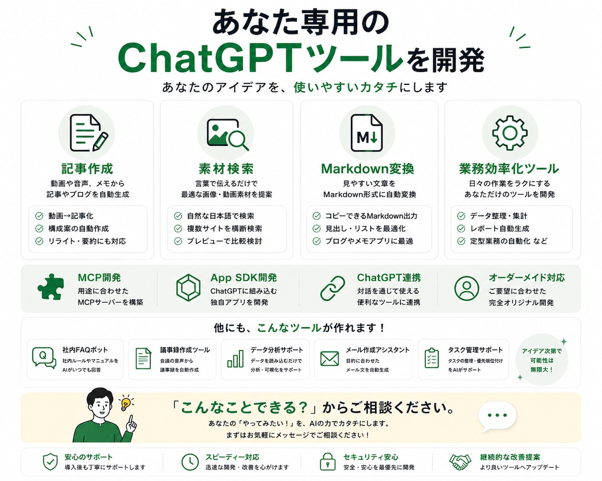ChatGPT向けMCP・AppSDKを開発します ChatGPTから利用できるツールを開発します。 イメージ6