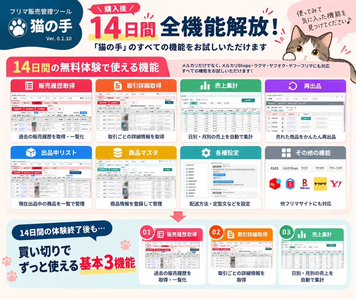 メルカリ・ヤフオク等の売上履歴を一括取得します 確定申告の売上集計を時短！CSV出力対応・買い切りツール イメージ3