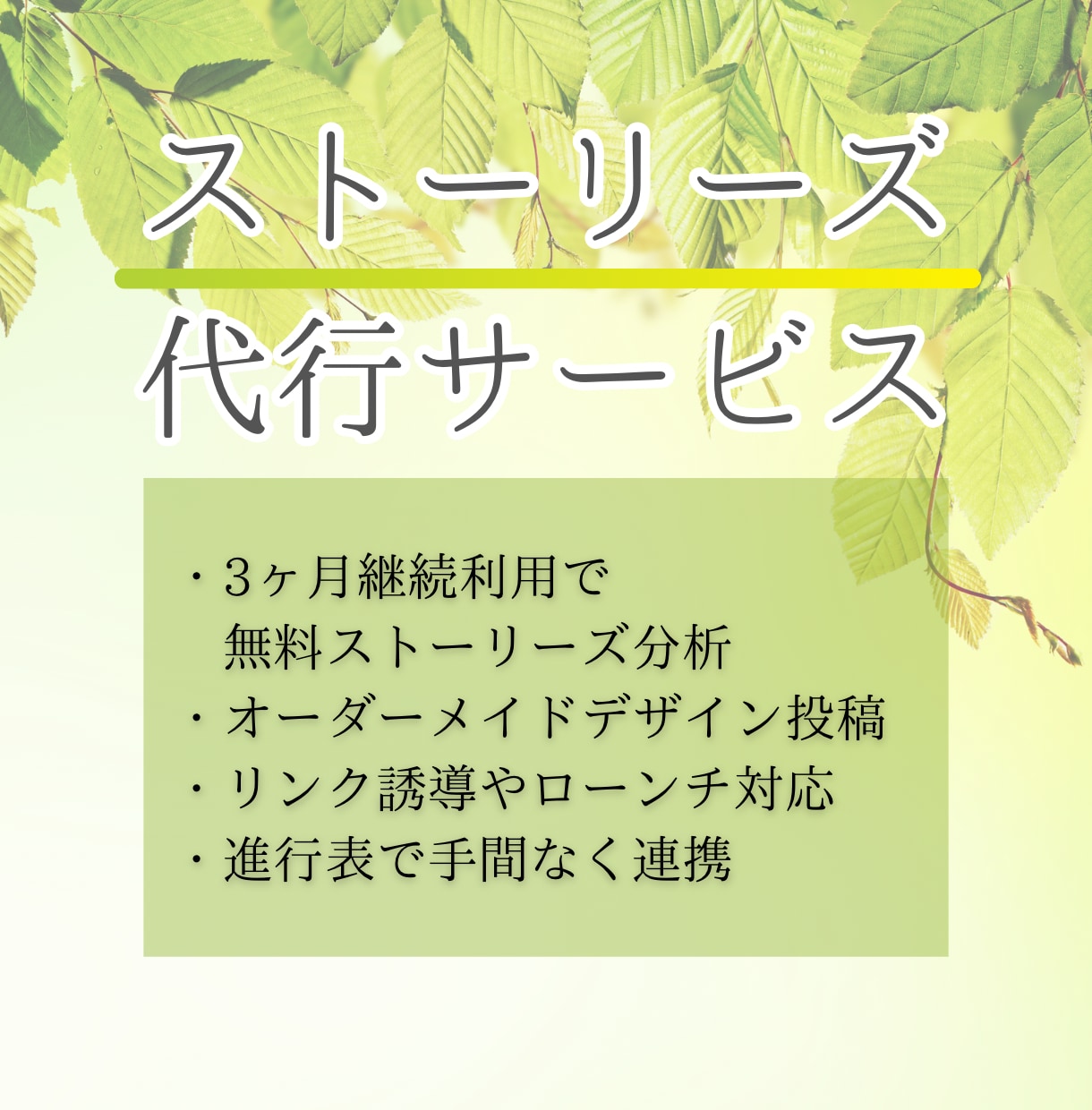毎日ストーリーズ代行します ストーリーズを１日１回投稿代行！3ヶ月継続利用で分析付き⭐︎ イメージ1
