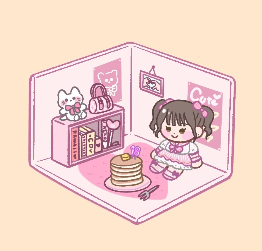 ドールハウス風/箱庭風のお部屋と似顔絵描きます 記念日やお祝いにも！可愛いお部屋にお好きなもの詰め込みます！ イメージ1