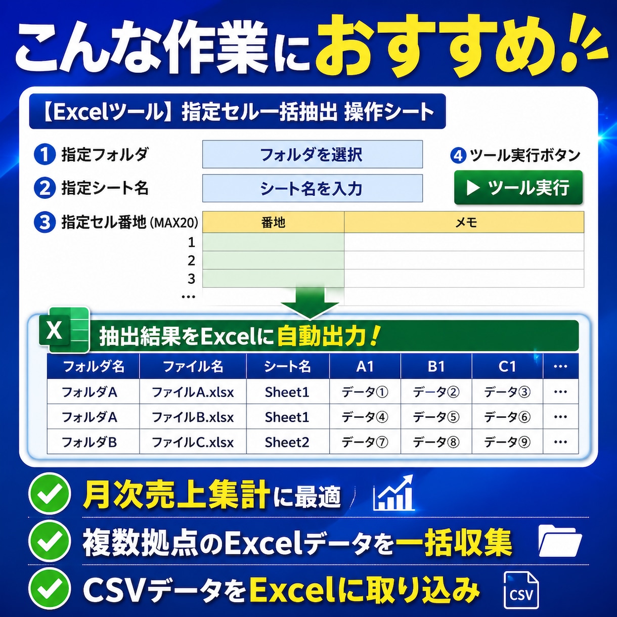 Excel VBAで面倒な作業を自動化します 集計・転記・データ抽出などExcel作業をボタン1つで効率化 イメージ4