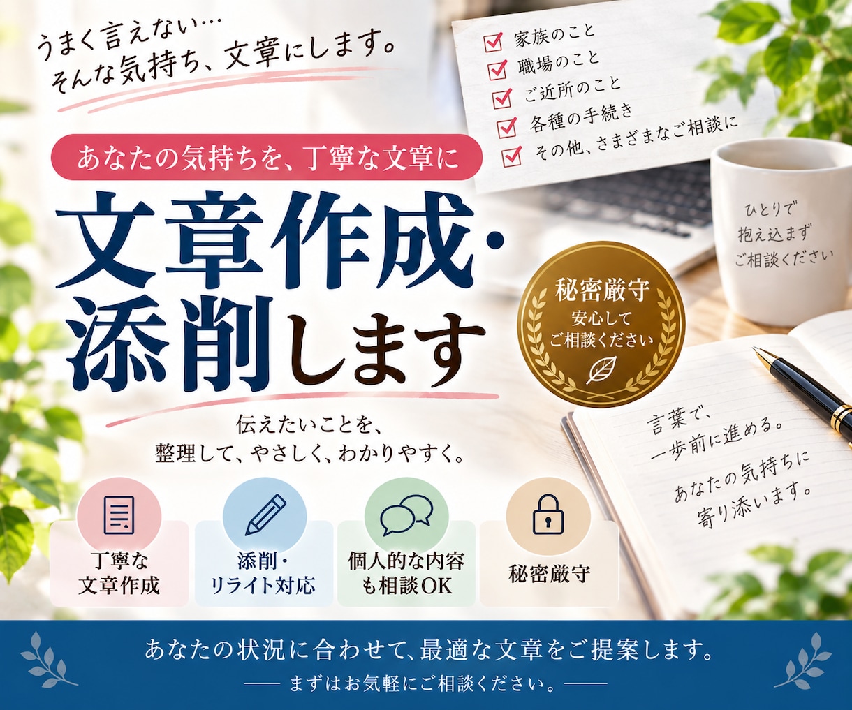 人には頼みにくい文章を添削・作成します 事情が複雑な内容も、丁寧に整理します イメージ1
