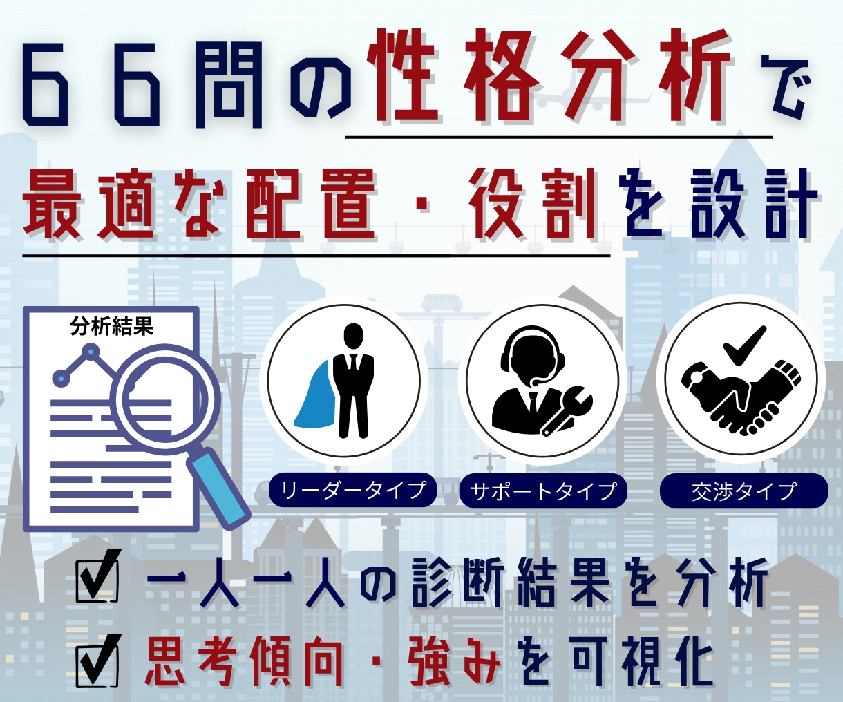 部下の性格分析から最適配置を設計します 役割分担・相性・強みを分析しチーム力を高めます イメージ3
