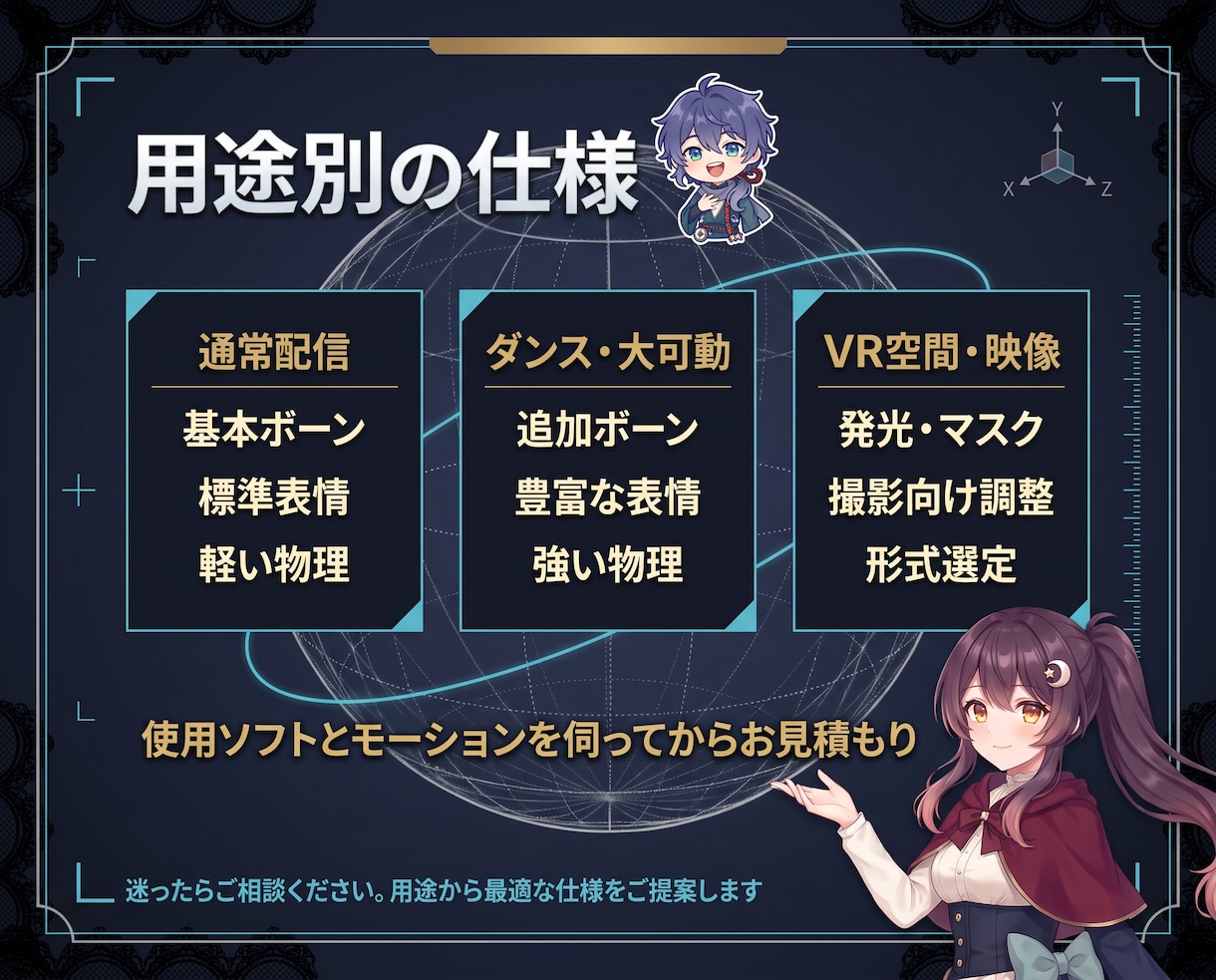 3DVtuberの【全部込み】で一括制作いたします 高品質な３D制作をフルスクラッチで制作！ご予算相談可能です イメージ13