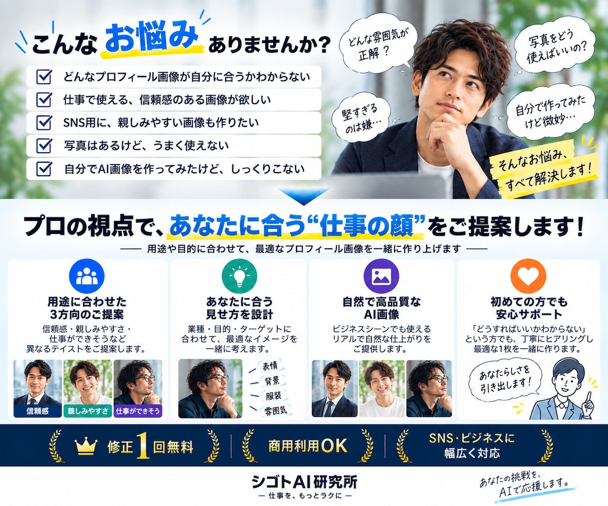AIでビジネス用プロフィール画像を作りますます SNS・副業に使える自然な人物画像を生成します イメージ2