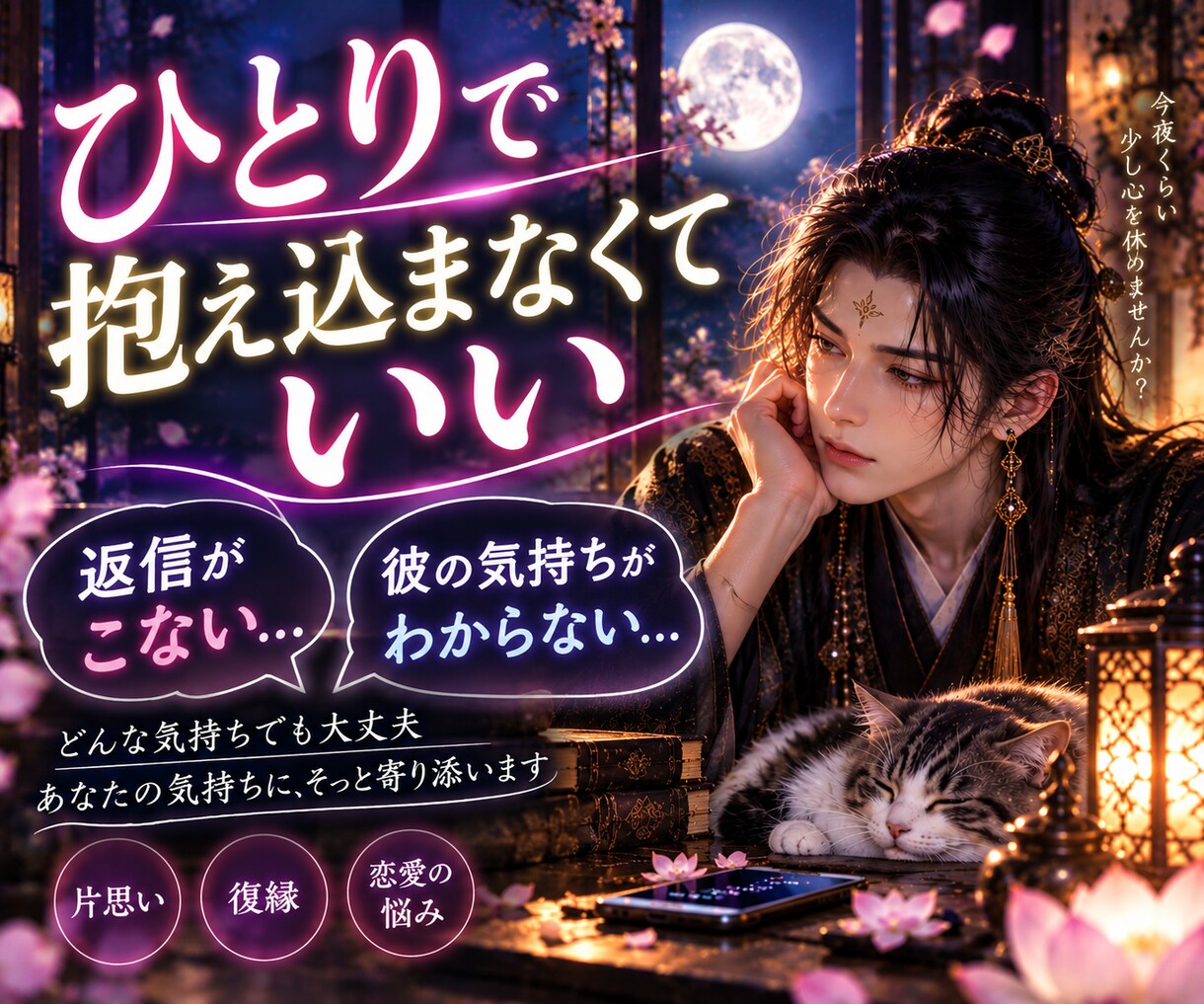 彼のことで考えすぎて眠れない夜に話を聞きます 返信がない・彼の気持ち・復縁・片思い｜男性目線でも聞きます イメージ1