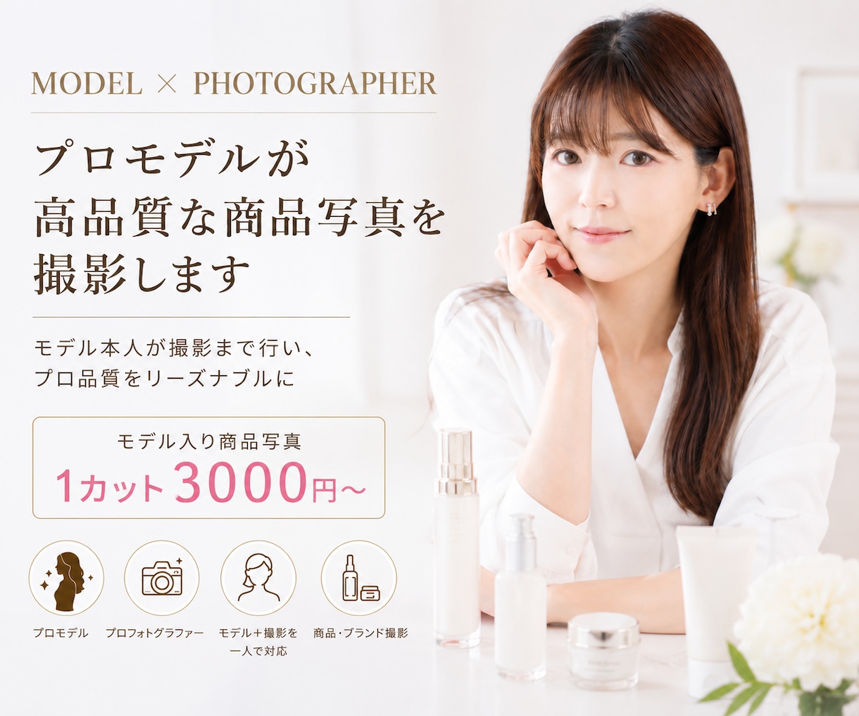 プロモデルが高品質な商品撮影をします モデル本人が撮影まで行い、プロ品質をリーズナブルに イメージ1