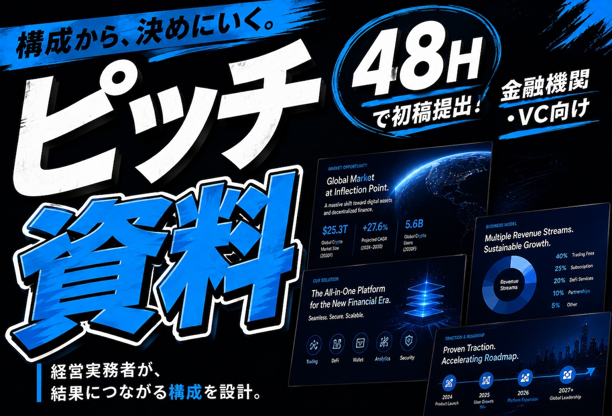 投資家に伝わるピッチ資料を作りますます 事業を投資家の言葉に。構成からデザインまで イメージ1