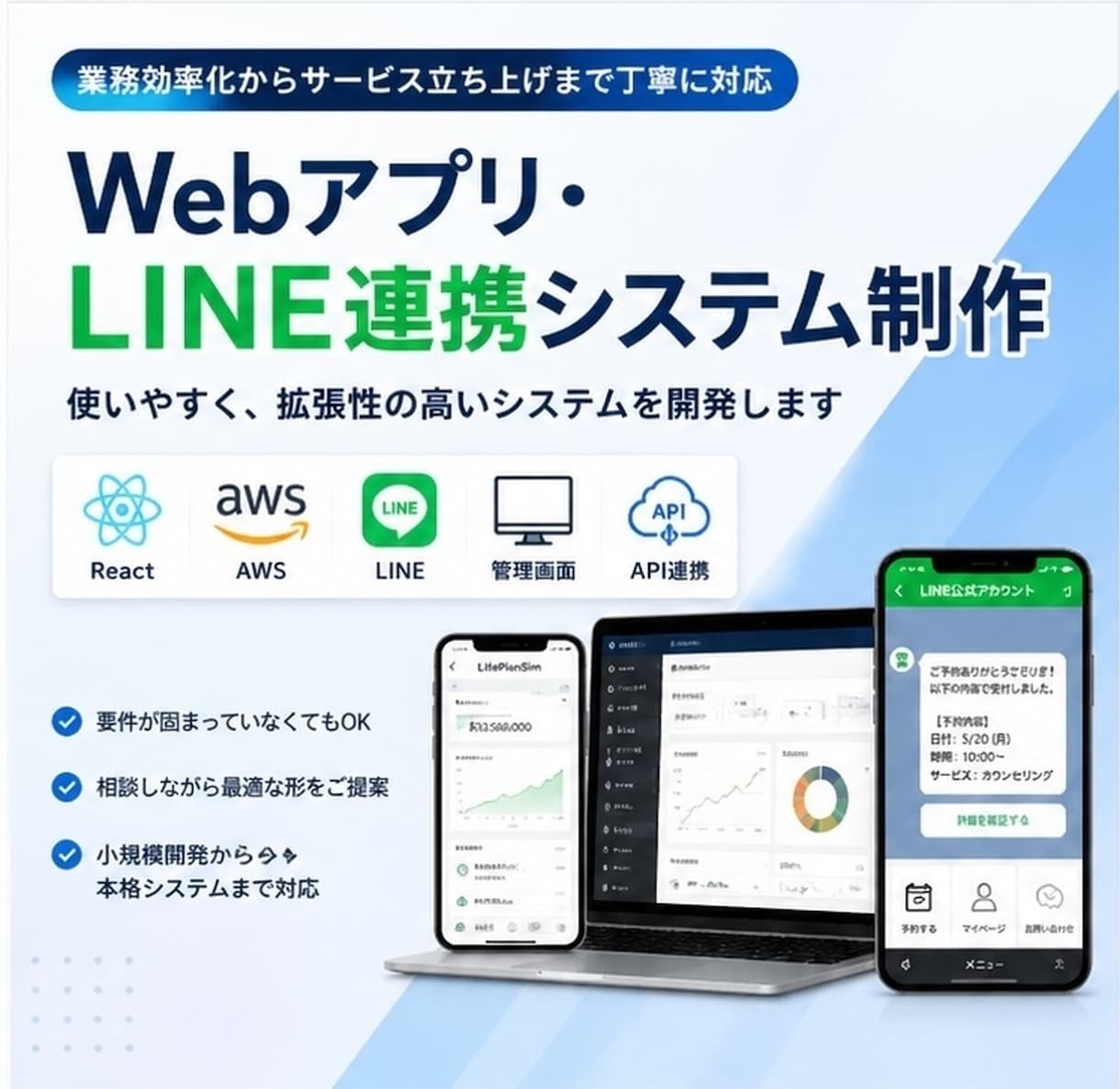 Webアプリケーションを構築します 簡単なHP作成やWebアプリ構築、LINE連携まで対応可能 イメージ1