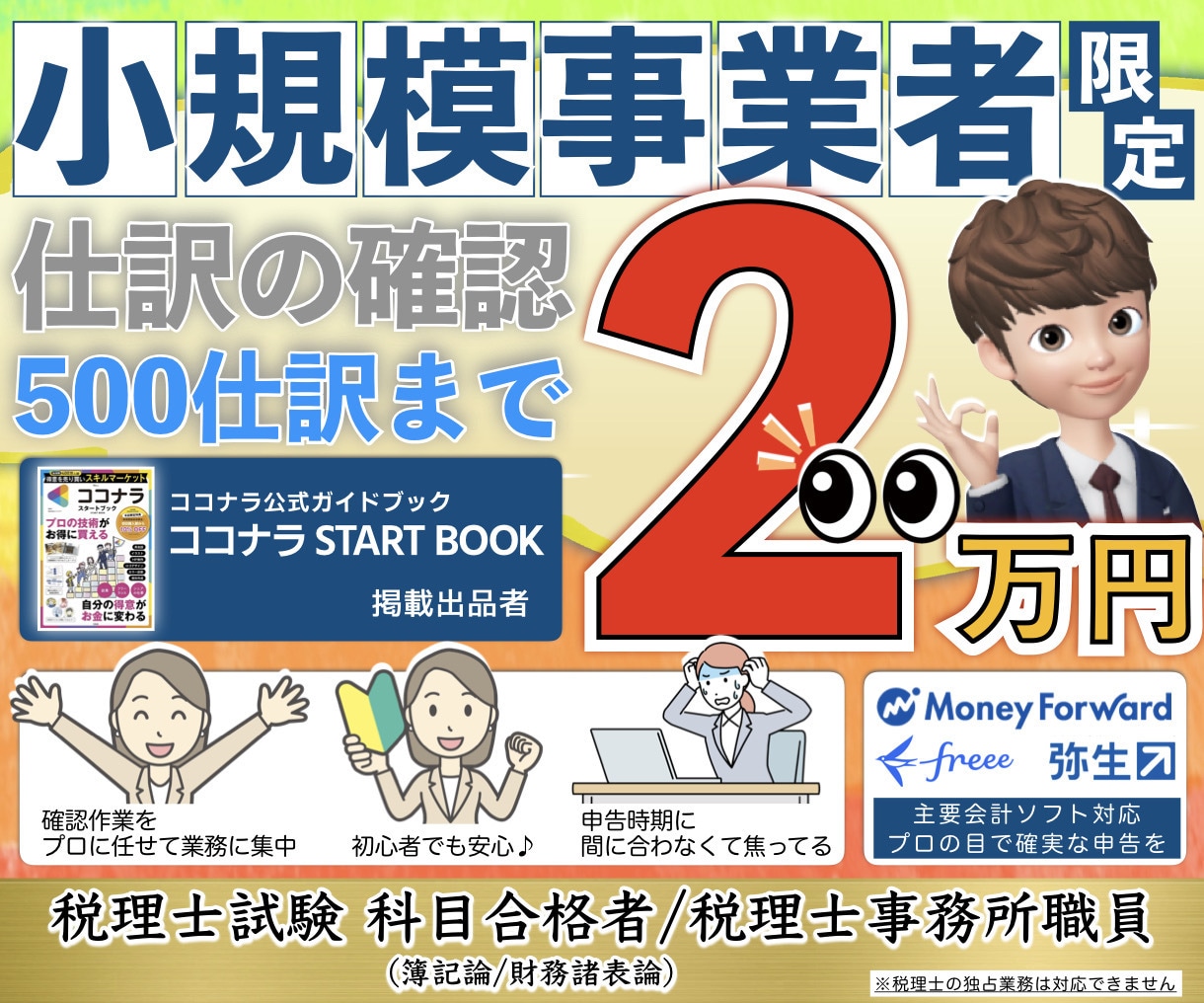 小規模事業者限定！会計ソフトの入力確認作業します 確定申告初心者歓迎！【税理士事務所職員が確実に仕訳確認】 | ココナラ