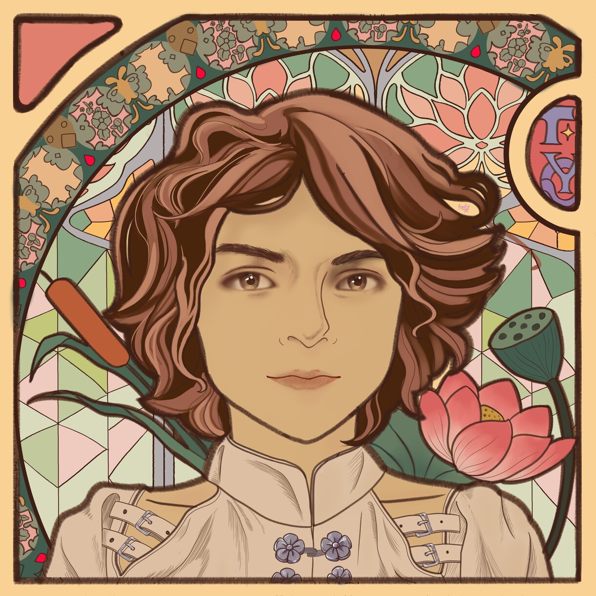 ミュシャ風の人物アイコン制作を承っております アルフォンス・ミュシャ風の華やかなアイコンを制作いたします。 イメージ1