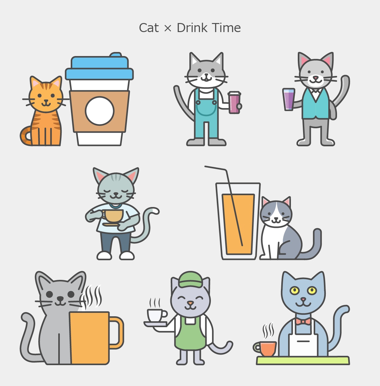 ドリンクタイム猫のアイコン8点を販売します 仕事にも使える、ドリンク×猫の8アイコン イメージ1