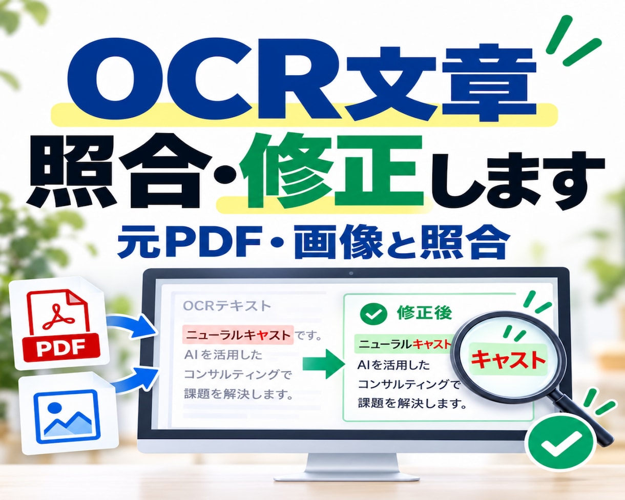PDF・画像の変換文章を元データと照合修正します OCR・AIの誤認識や文字抜けを正しく修正 イメージ1