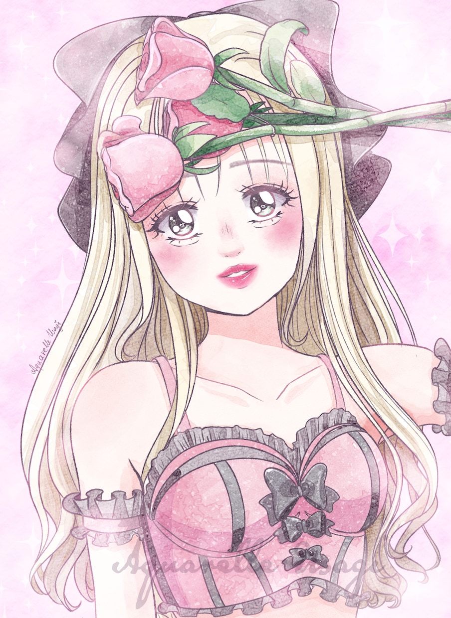 花やリボンで可愛く♡水彩風似顔絵アイコン描きます リアルすぎない、ちょっとマンガっぽい可愛い似顔絵です✨ イメージ7
