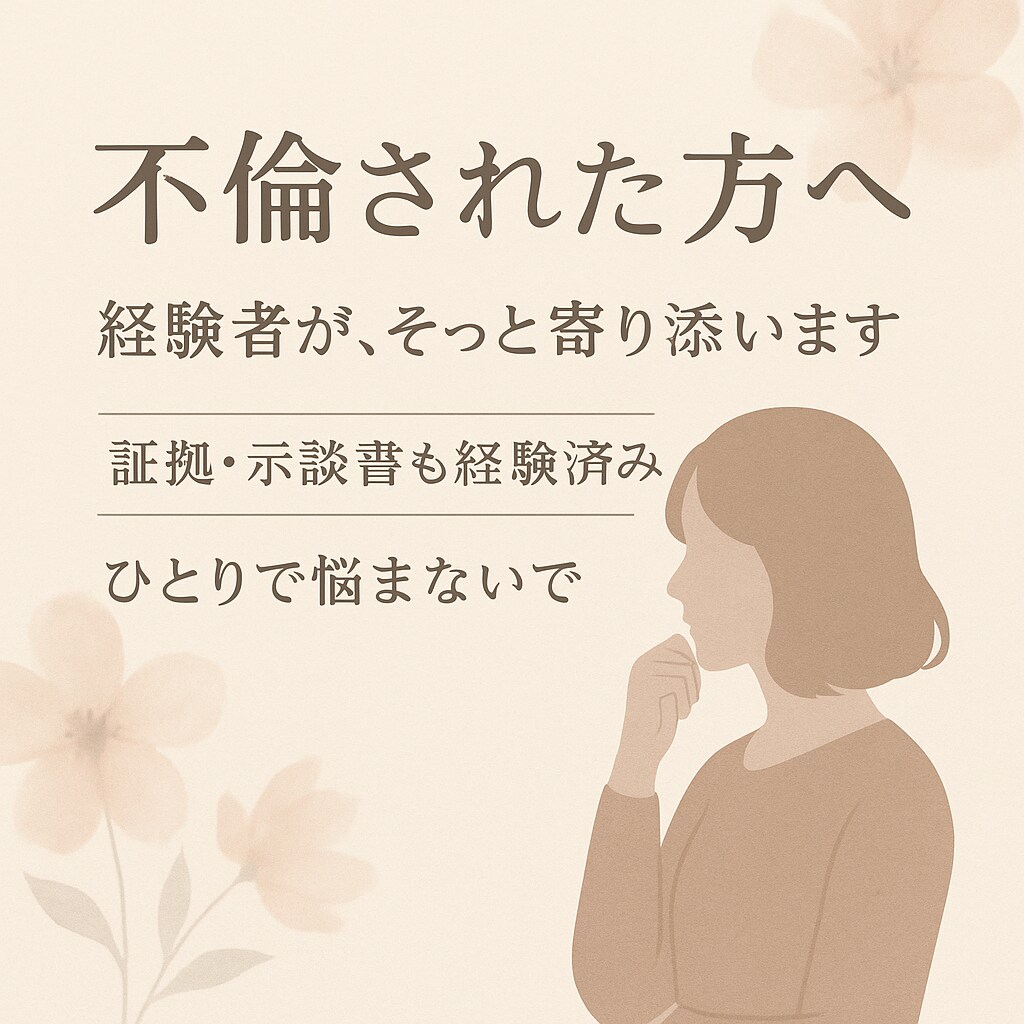 不倫されたあなたへ。経験者が気持ちに寄り添います 「探偵・示談書・弁護士も経験済み。だからこそ話せます」 イメージ1