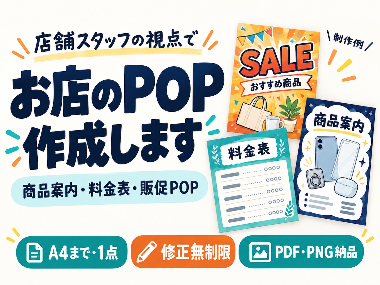 お店の商品案内・料金表・販促POPを作成します 店舗スタッフの視点で、見やすく伝わる売り場づくりをお手伝い イメージ1