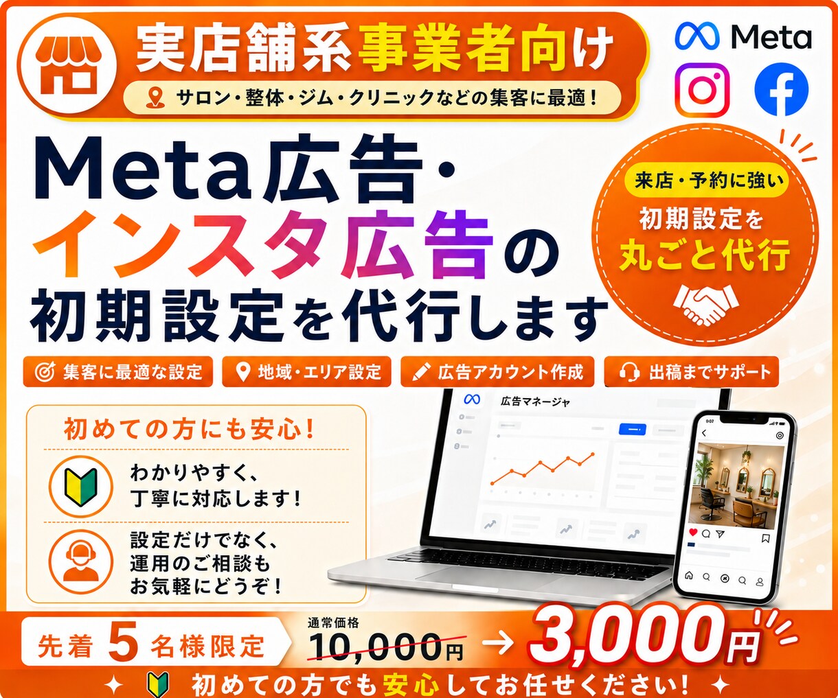 実店舗系向け｜Meta広告の初期設定を代行します 実店舗への予約・来店につながる広告を配信したい方へ イメージ1