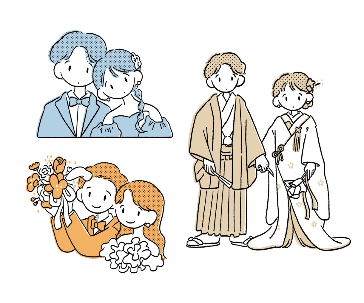 シンプルでお洒落なウェディングイラストを描きます ポーズテンプレートがあるので悩まずご依頼いただけます◎ イメージ1