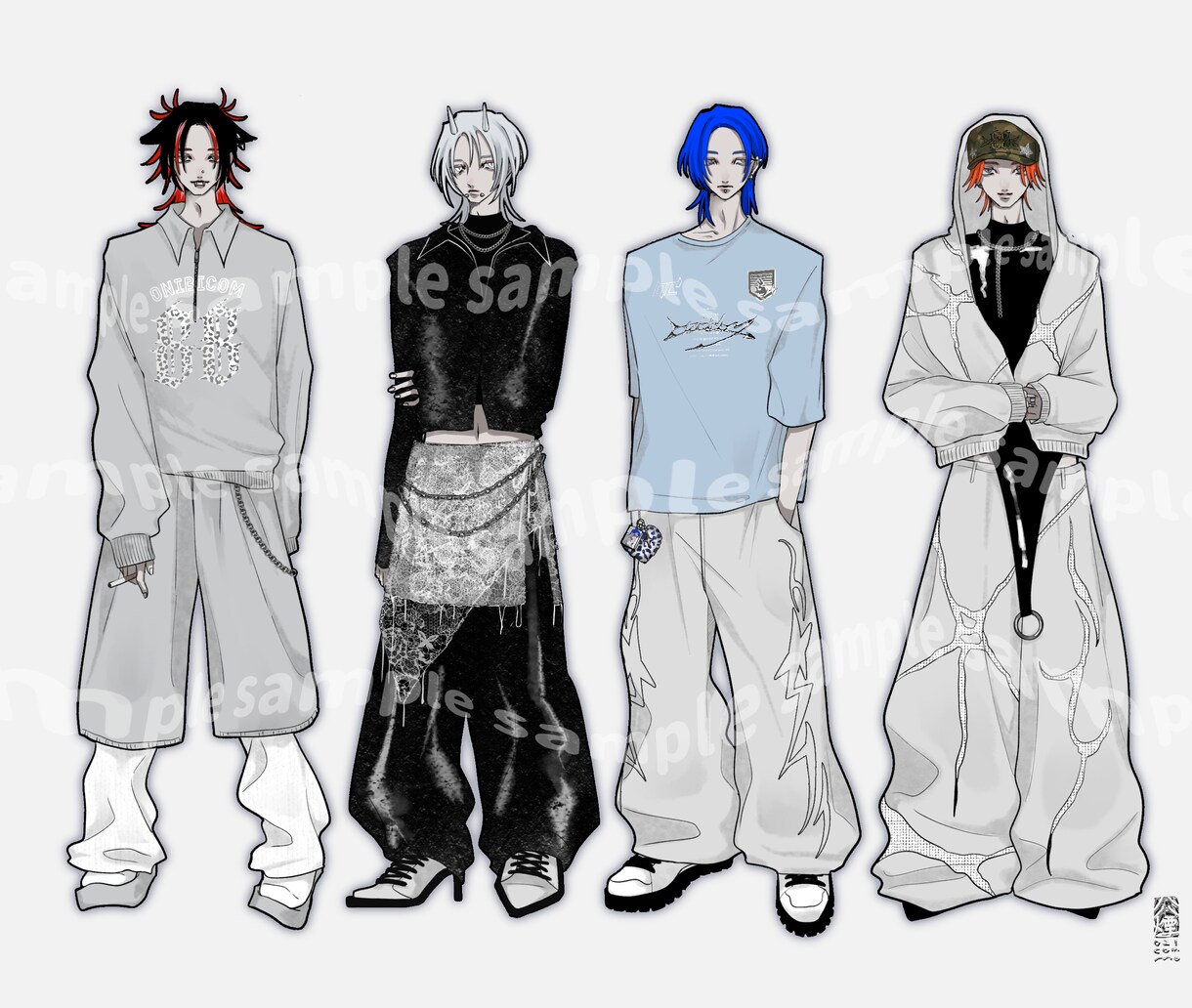 最短3日納品】Y2Kなどお洒落なイラスト描きます ファッション重視のイラストやグッズデザインなどお任せください イメージ3