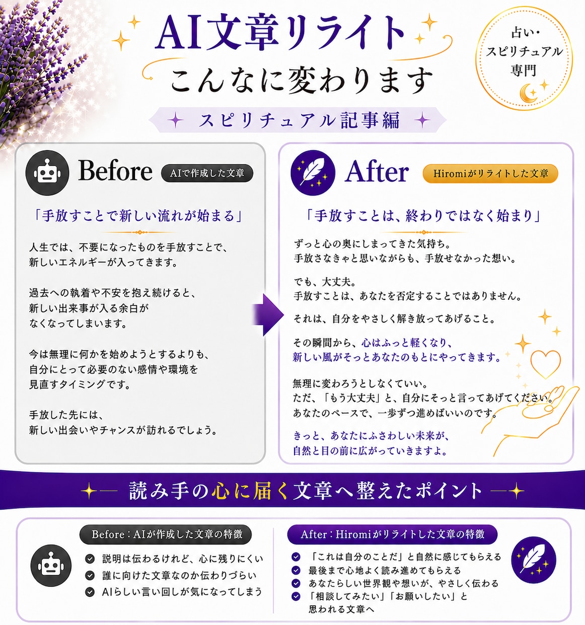 AIで作成した文章を自然にリライトします 占い・スピリチュアル文章を自然で伝わる表現に イメージ6
