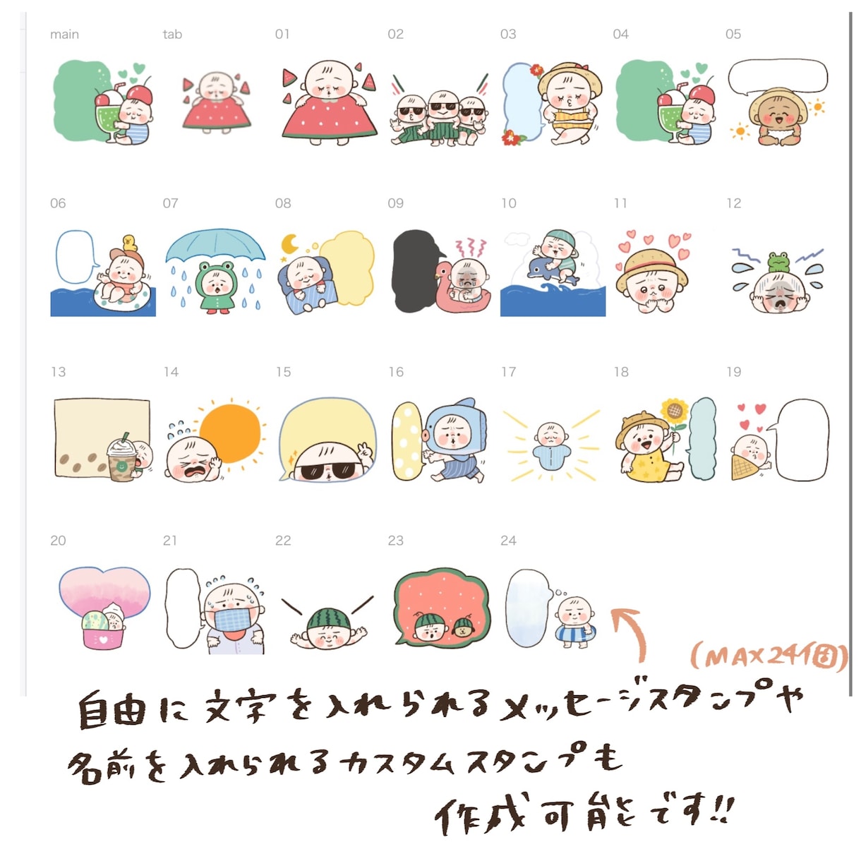 世界に1つの宝物！赤ちゃんLINEスタンプ作ります 8個作成致します！ゆるかわ系のイラストです！ イメージ2